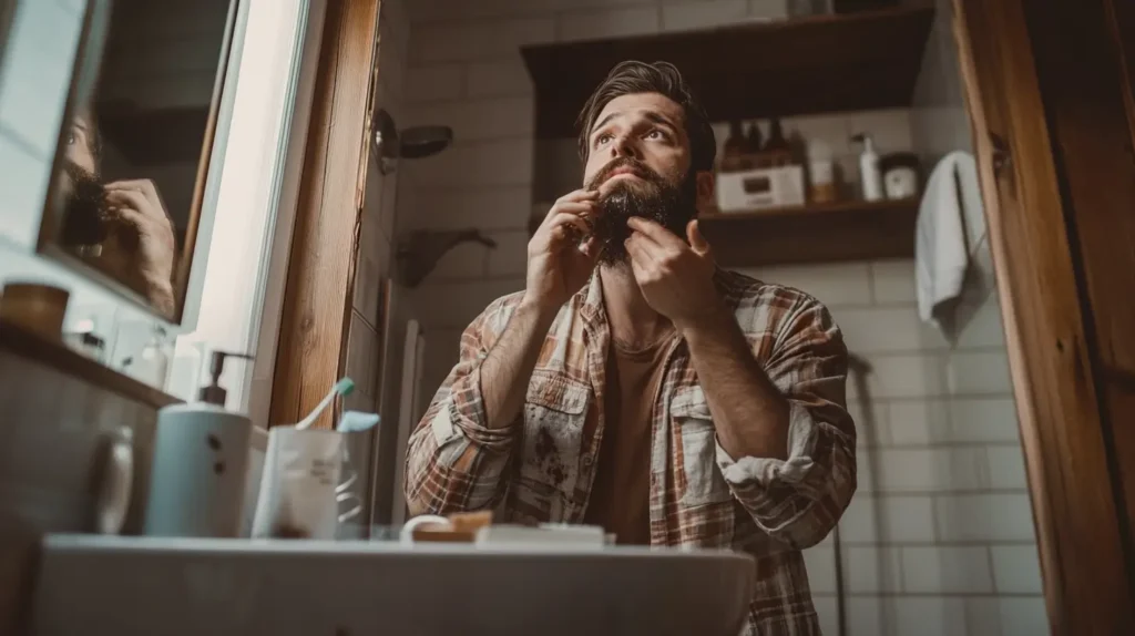 Applicazione della tintura al caffè sulla barba